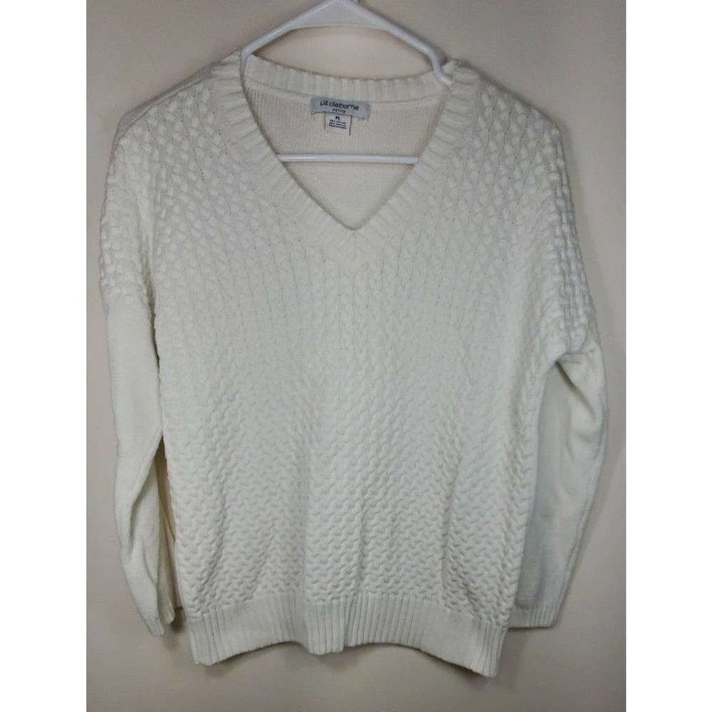 Women's PL Petite Large White Liz Claiborne Long Sleeve Sweater